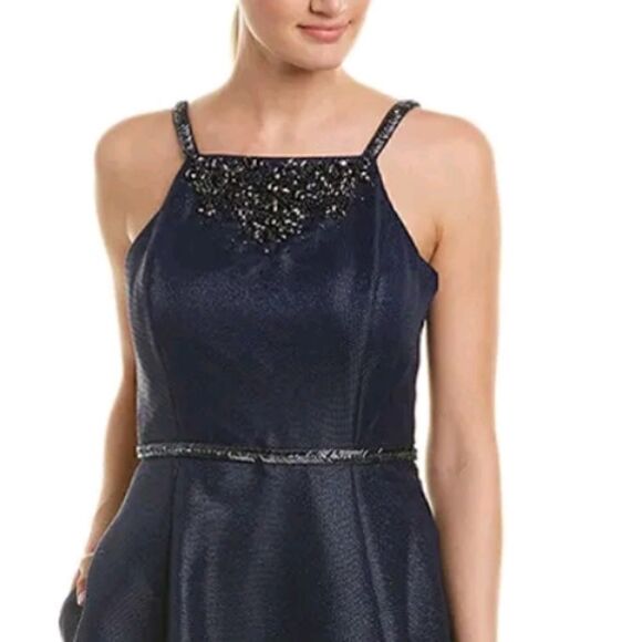 Aidan Mattox Twilight Blue Long Evening Gown Halter Maxi Dress, Size 0, NWT - Picture 4 of 14